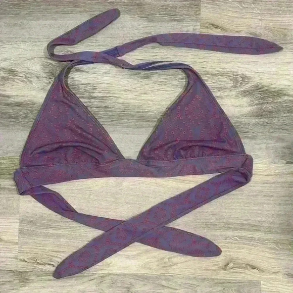 Victoria's Secret Bikini Swimsuit Top Only Halter Tie Purple Red No Pads Size L - Picture 1 of 7